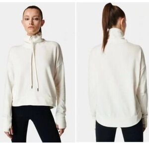 Sweaty Betty Harmonise Luxe Fleece Sweatshirt White Sz 10 Active Funnel Neck